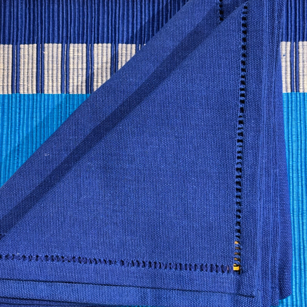 Blue & Ash Patterned Table Mat & Napkin Set-6 Seater