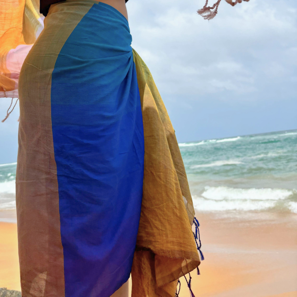 Blue & Mustard Cotton Handloom Beach Wrap