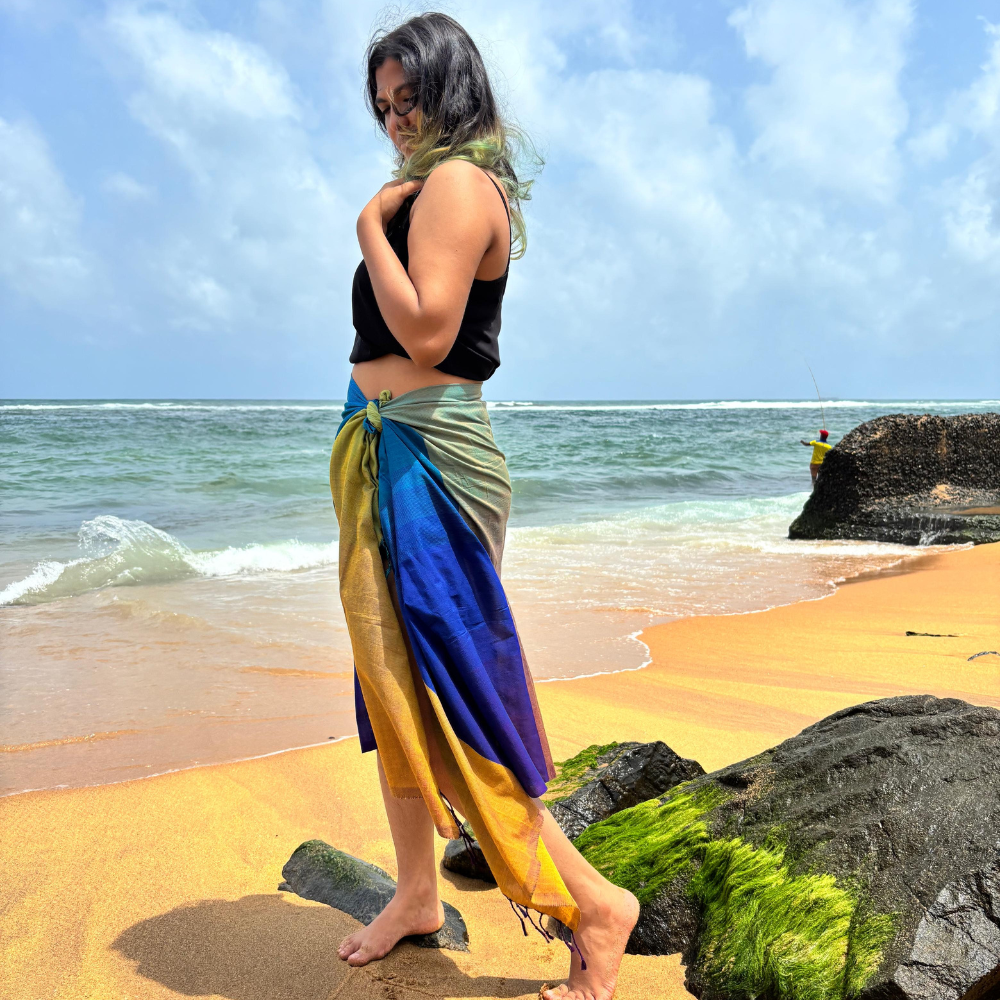 Blue & Mustard Cotton Handloom Beach Wrap
