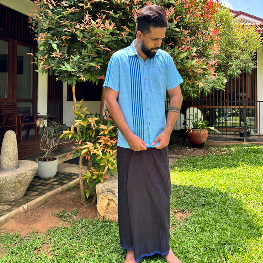 Black and Blue Striped Handloom Sarong | Standard Size