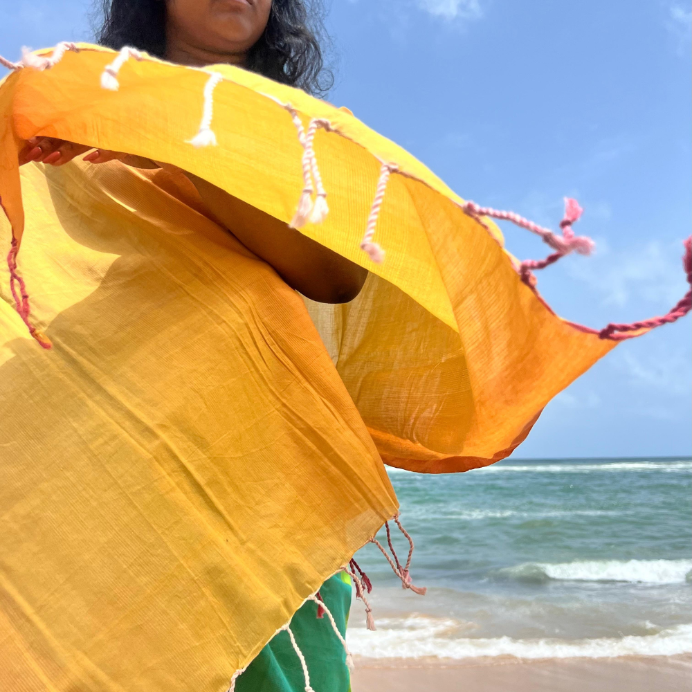 Yellow And Orange Cotton Handloom Shawl