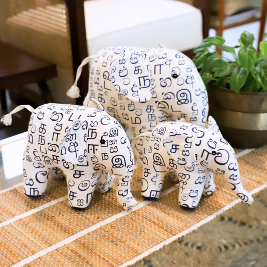 Alphabet Elephant Plush Toy – Sinhala & Tamil Letters | Medium Size | Handloom Cotton