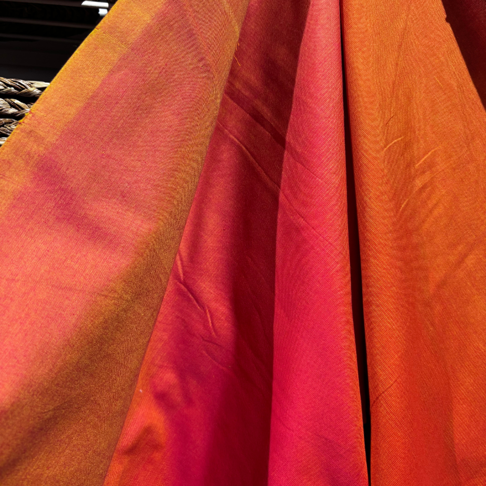 Pink , Red, Orange & Yellow Striped Handloom Cotton Saree with Tassels