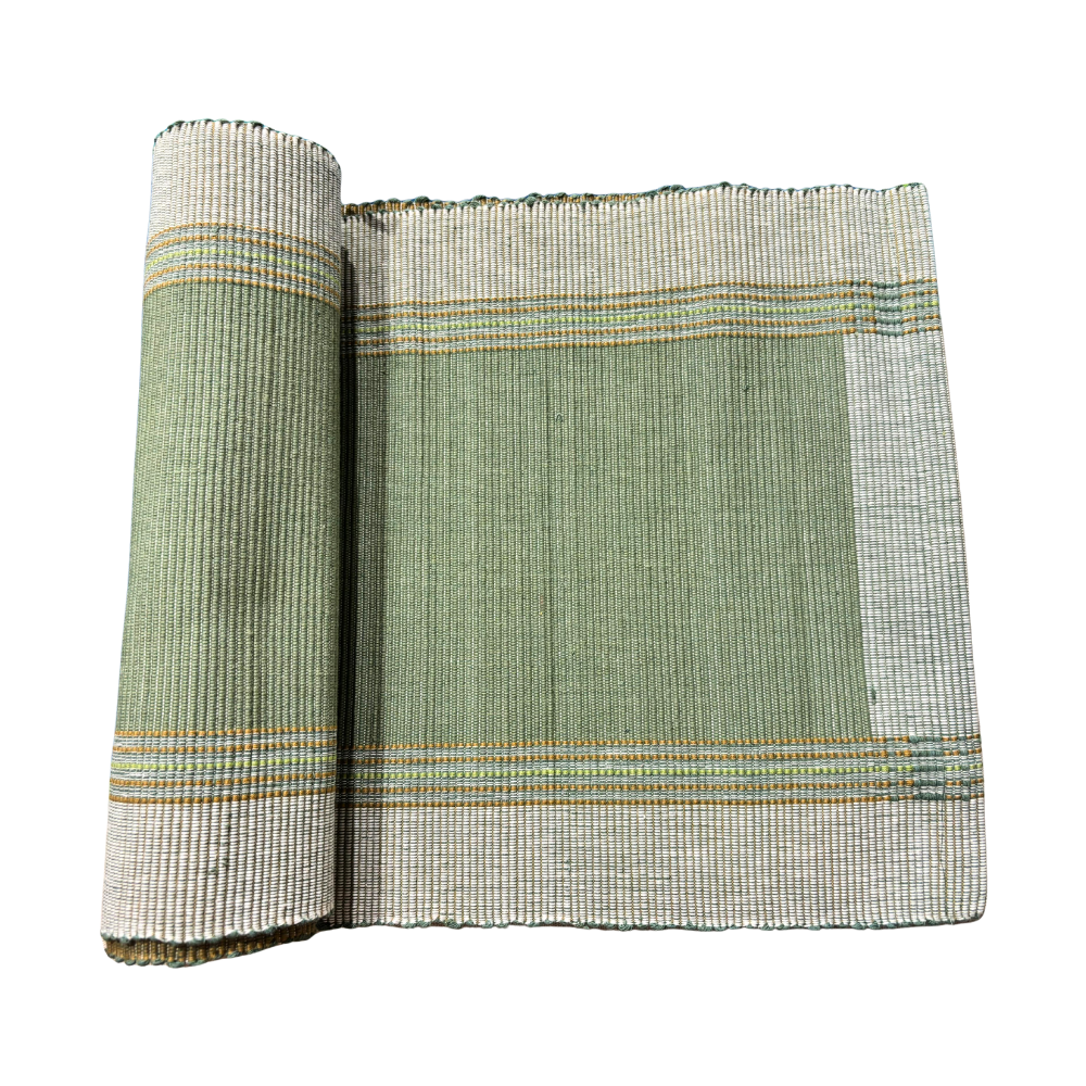Green And Off White Handloom Table Runner | 8 Seater