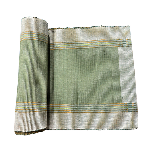 Green And Off White Handloom Table Runner | 8 Seater