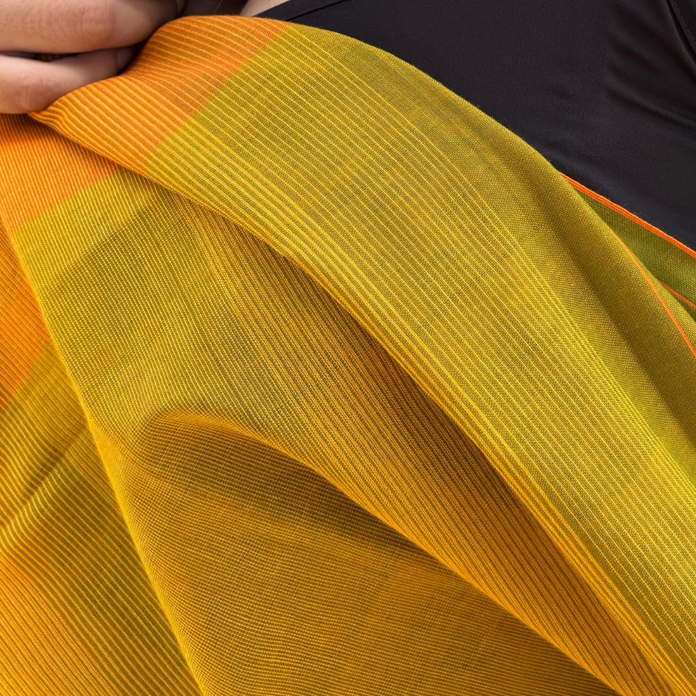 Orange , Green And Mustard Cotton Handloom Shawl