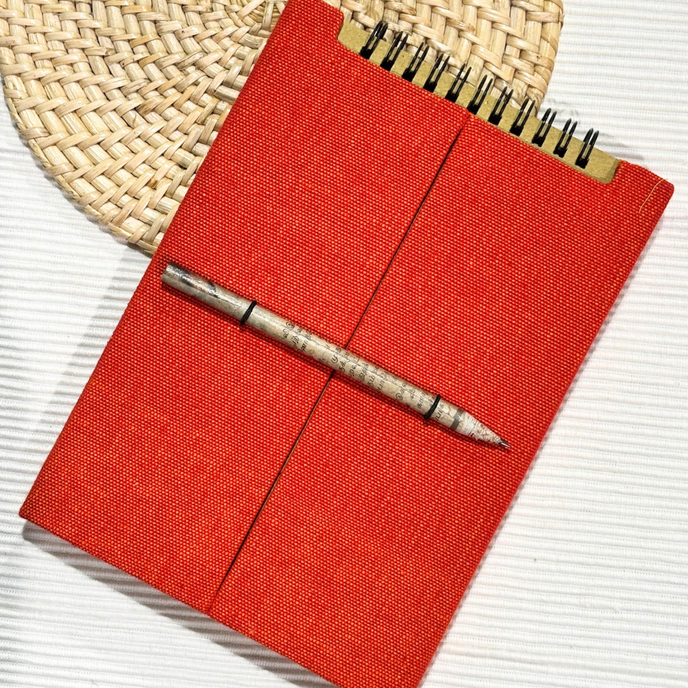 Red Handloom Notebook With Pencil