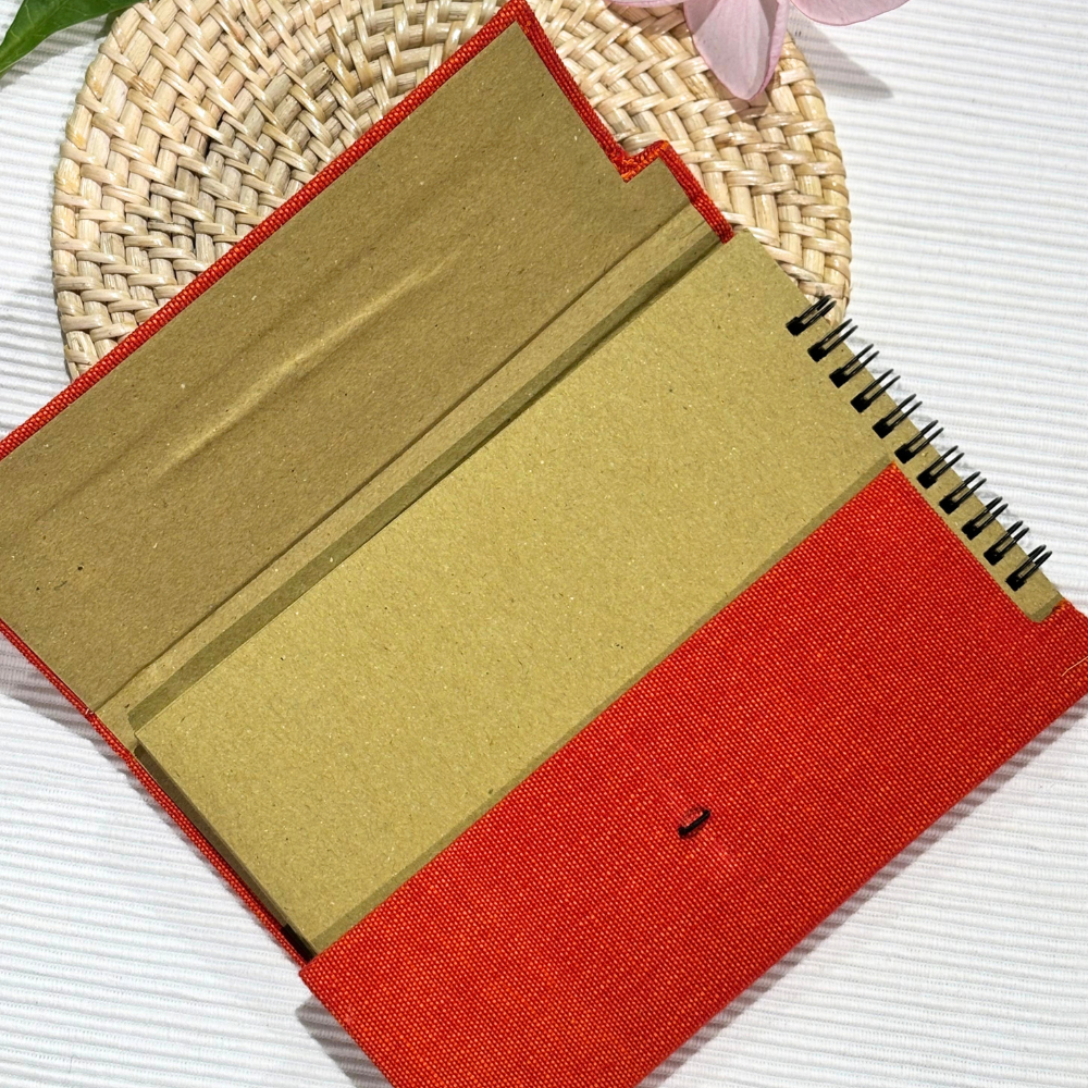 Red Handloom Notebook With Pencil