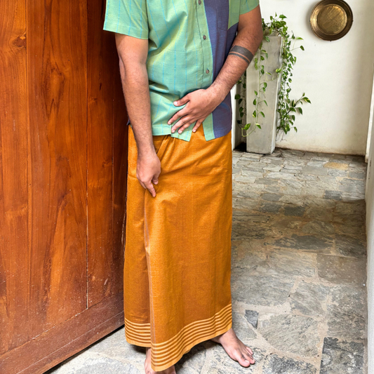 Mustard and Cream Yellow Striped Handloom Sarong | Standard Size