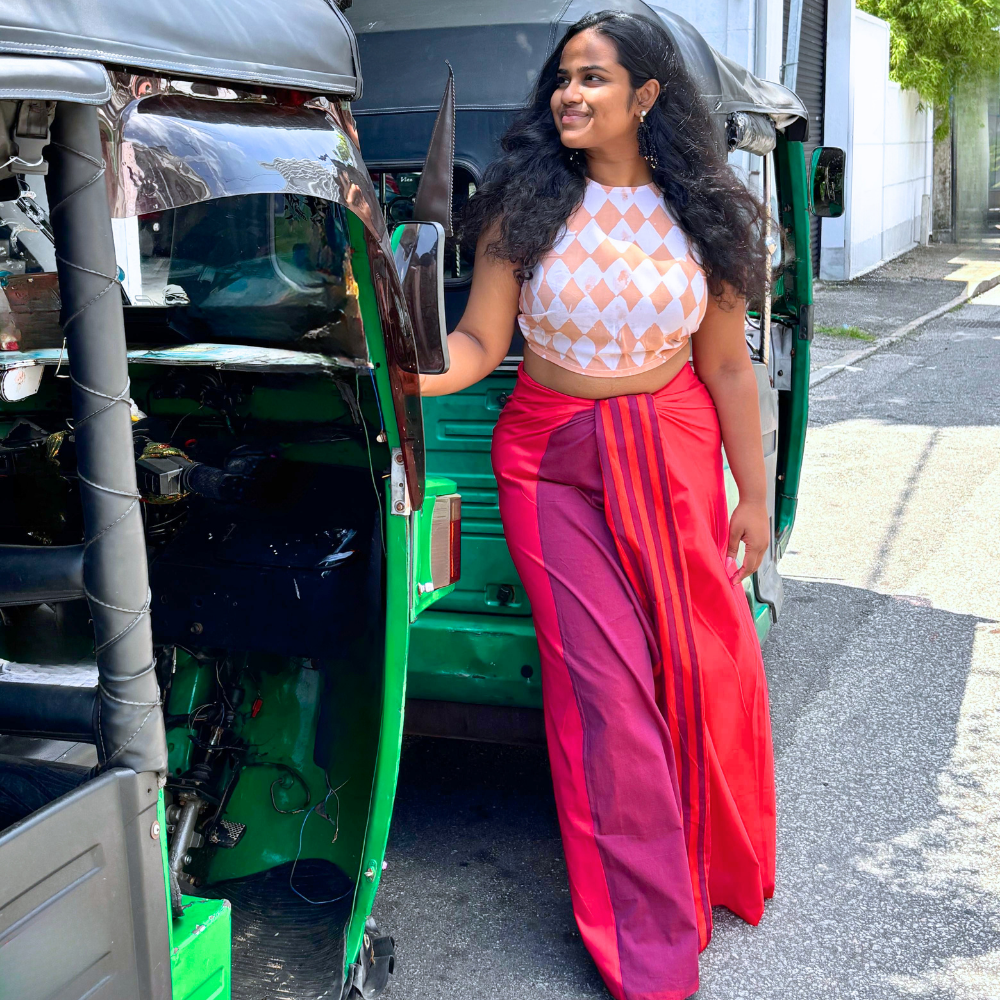 Red And Pink Striped Lungi