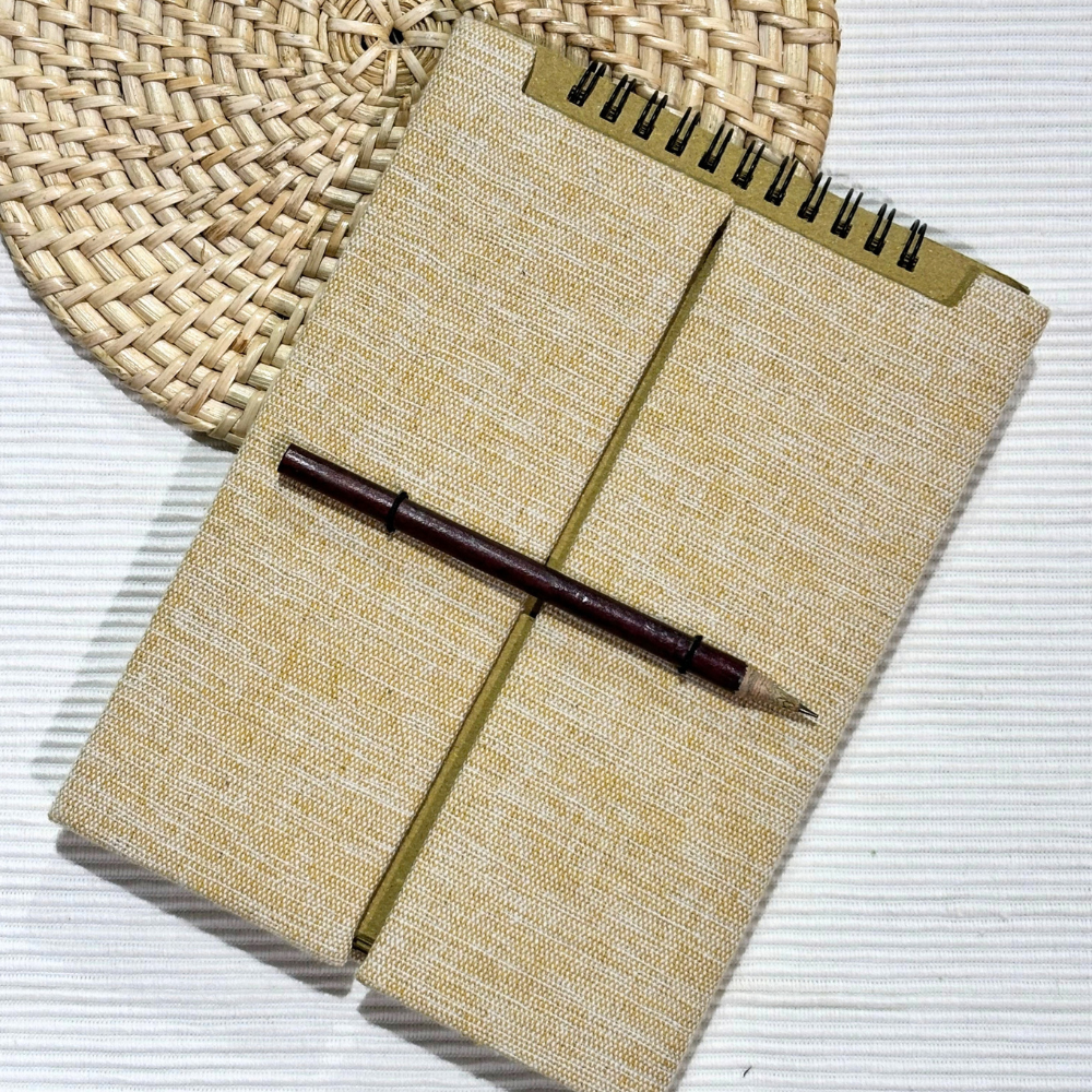 Off White Handloom Notebook With Pencil