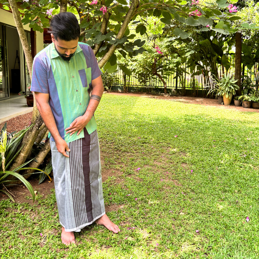 Green And Purple Mixed Blue Striped Handloom Shirt | Medium Size