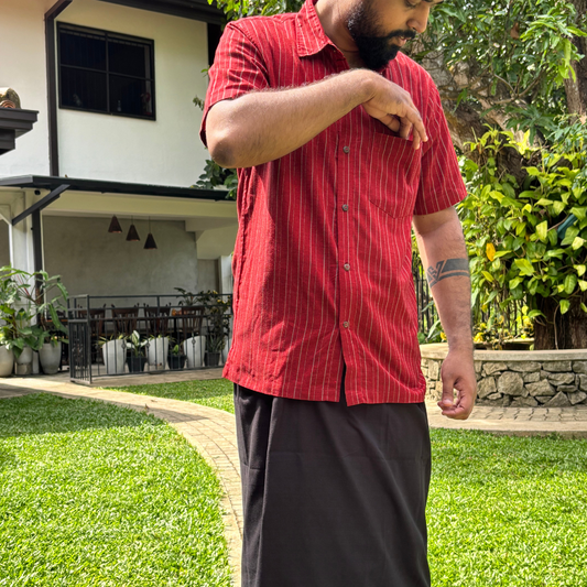 Maroon And Ash  Striped Handloom Shirt | Large Size