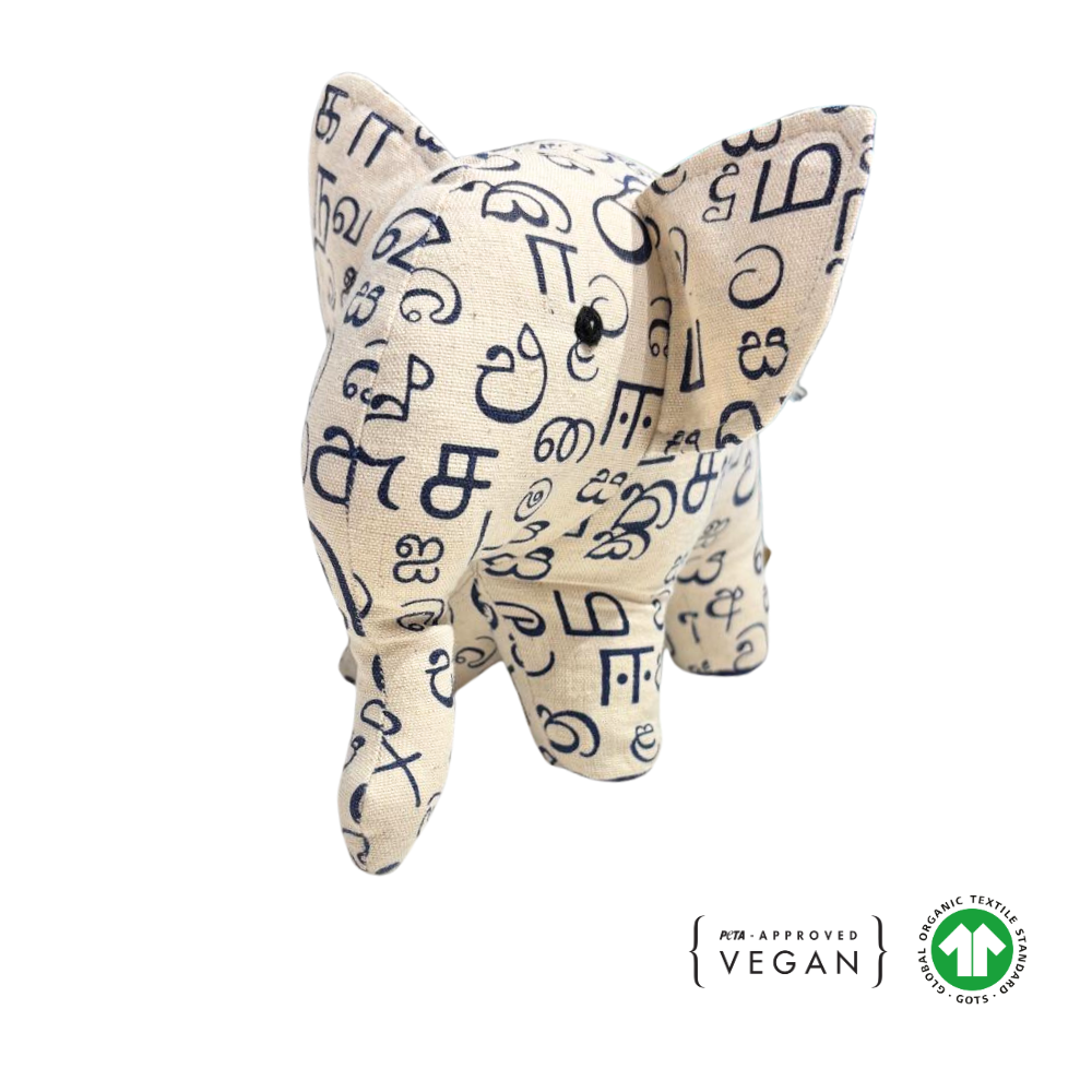 Alphabet Elephant Plush Toy – Sinhala & Tamil Letters | Large Size | Handloom Cotton