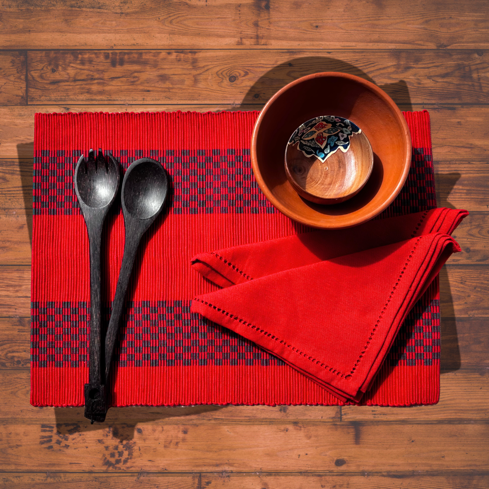 Red Table Mat & Napkin Set-6 Seater