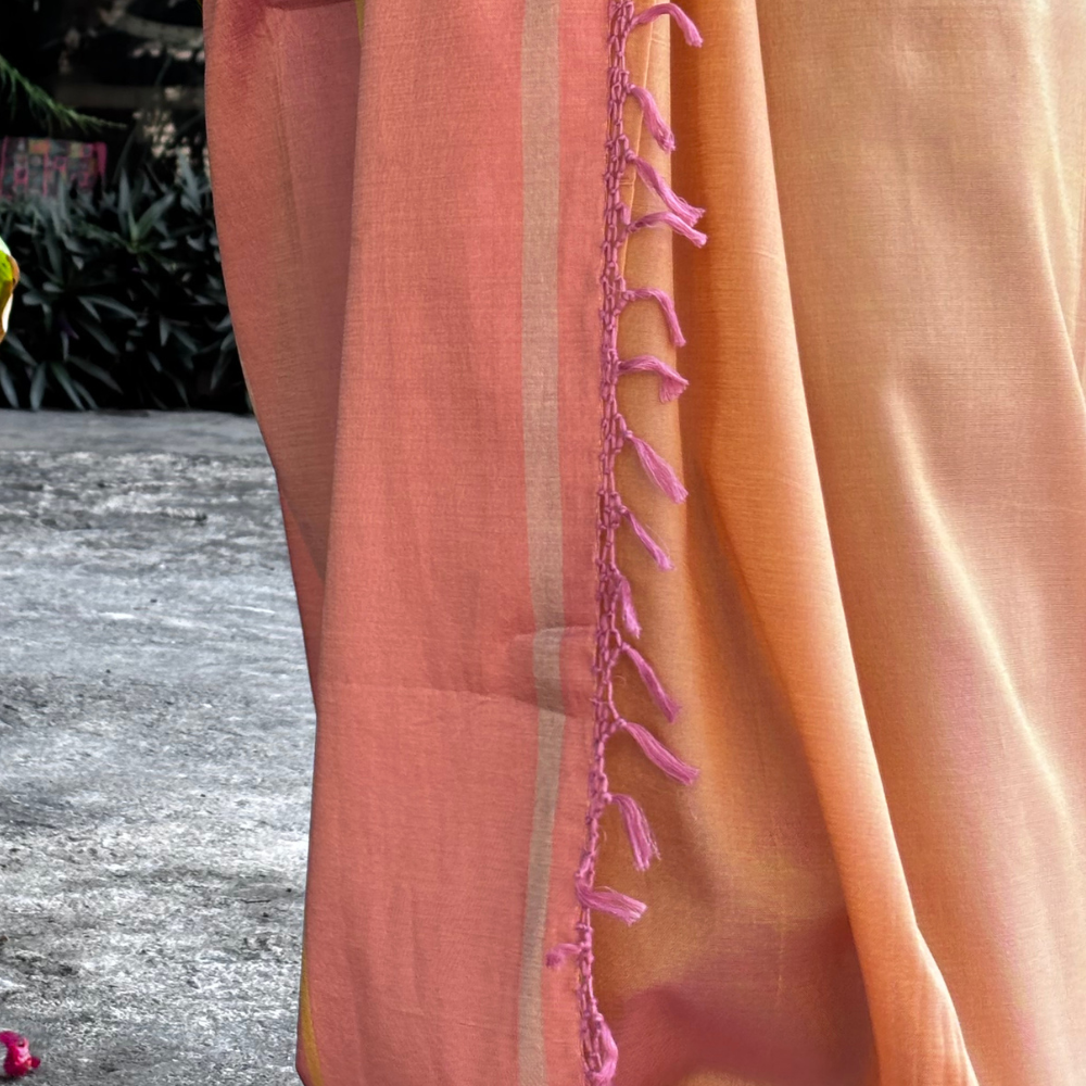 Soft Peach And Yellow Striped Silk Lungi