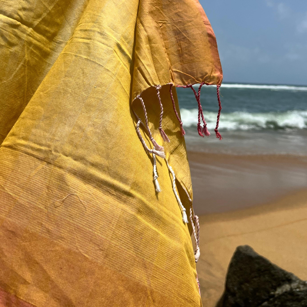 Light Pink And Mustard Cotton Handloom Shawl