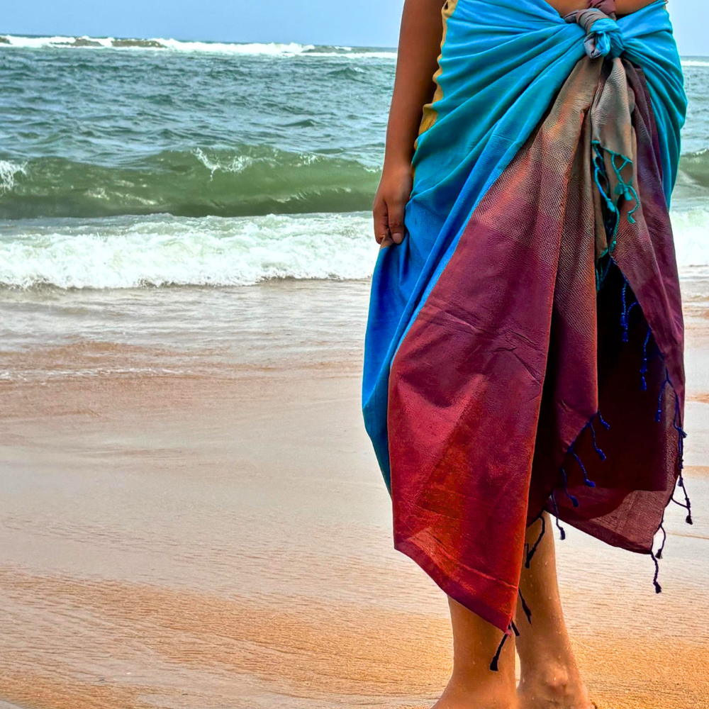 Turquoise & Magenta Cotton  Handloom Beach Wrap