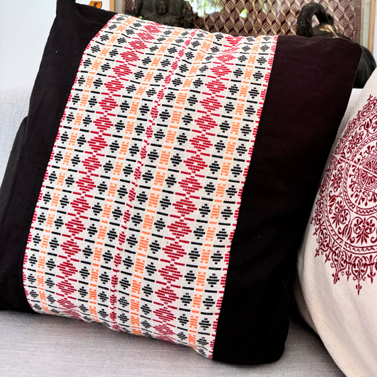 Black And Mix Color Dumbara Cushion Cover | 18 x 18 Inches