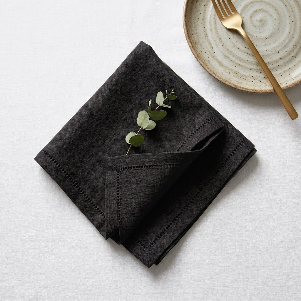 Black Handloom Napkin With Pattern