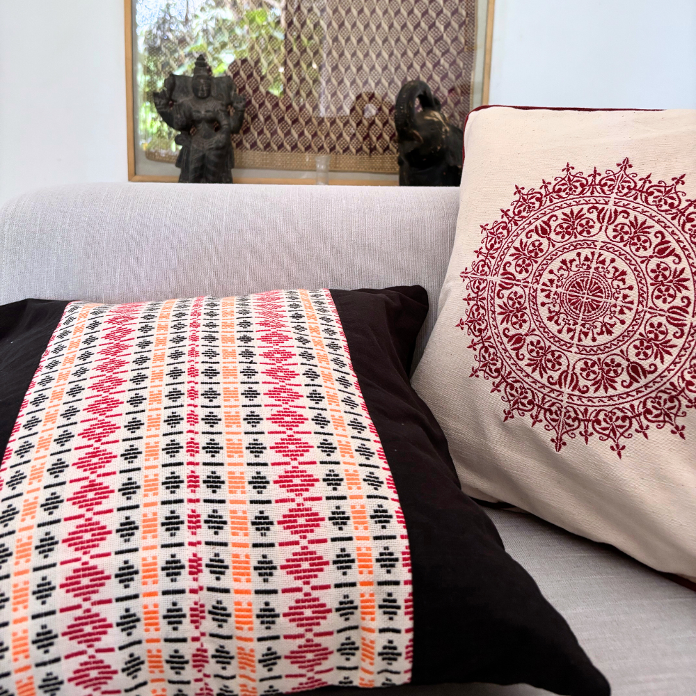 Black And Mix Color Dumbara Cushion Cover | 18 x 18 Inches