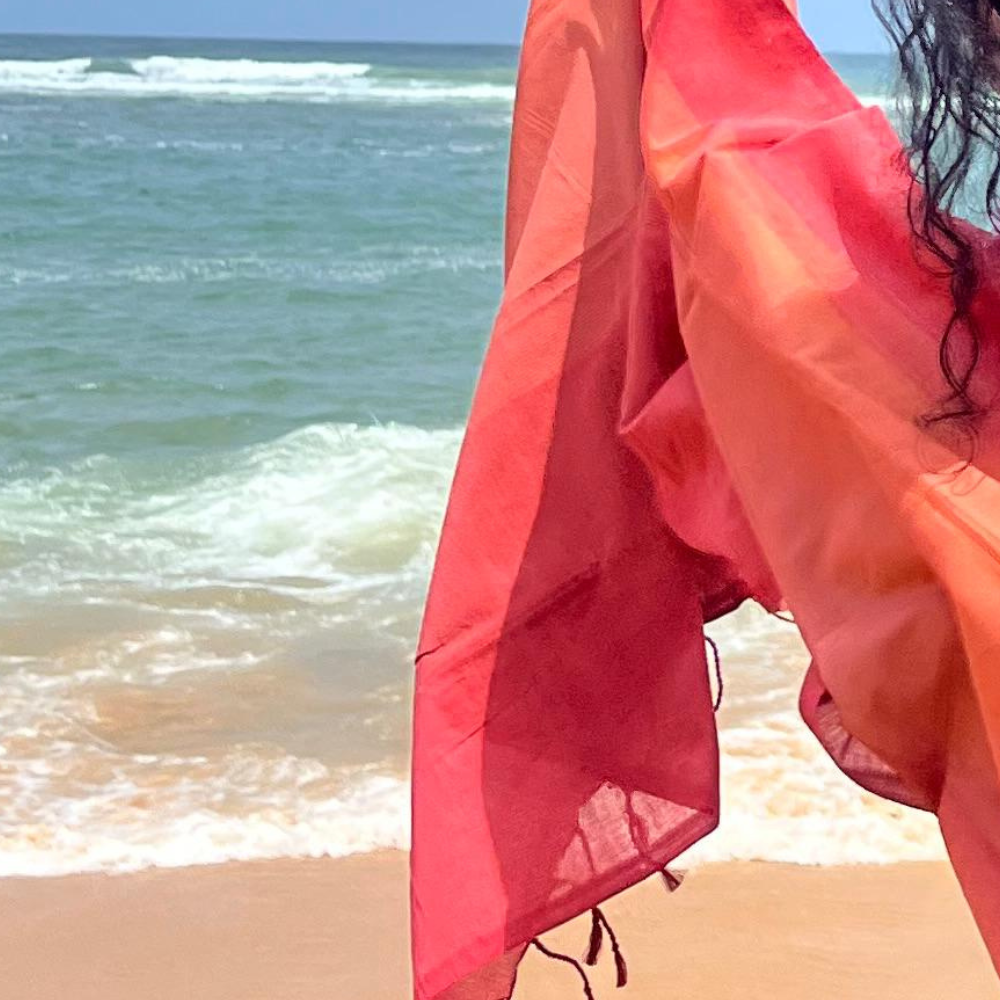 Red , Orange And Light Pink Cotton Handloom Shawl