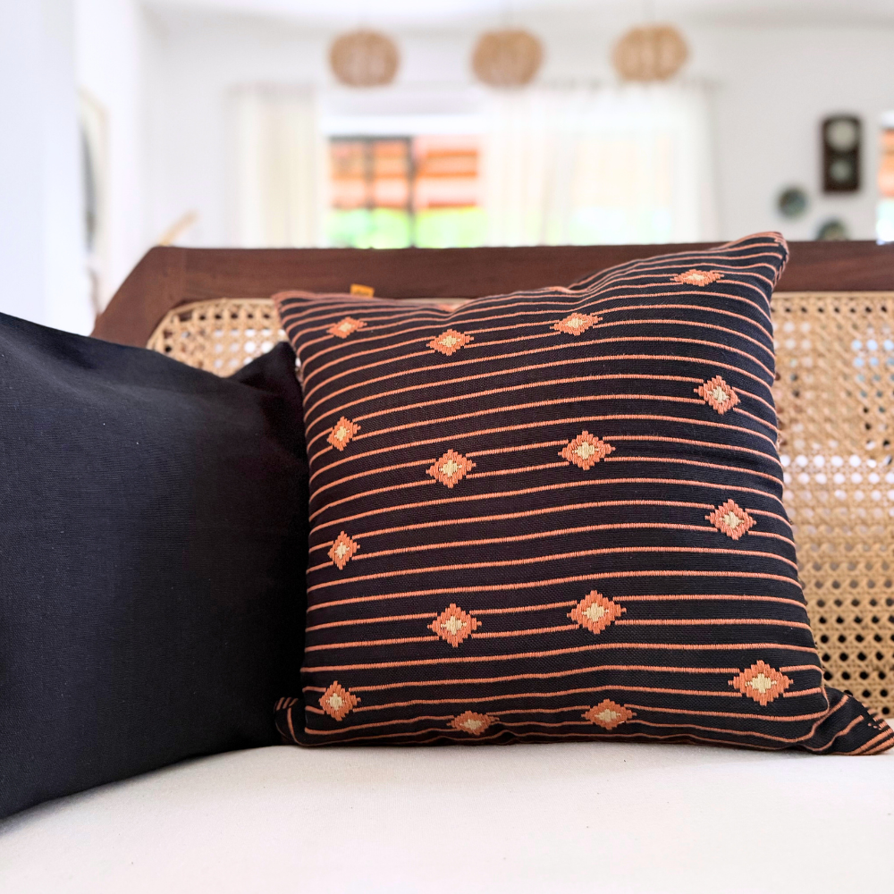 Orange And Black Dumbara Cushion Cover | 18 x 18 Inches