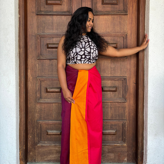 Pink, Yellow And Purple Striped Lungi