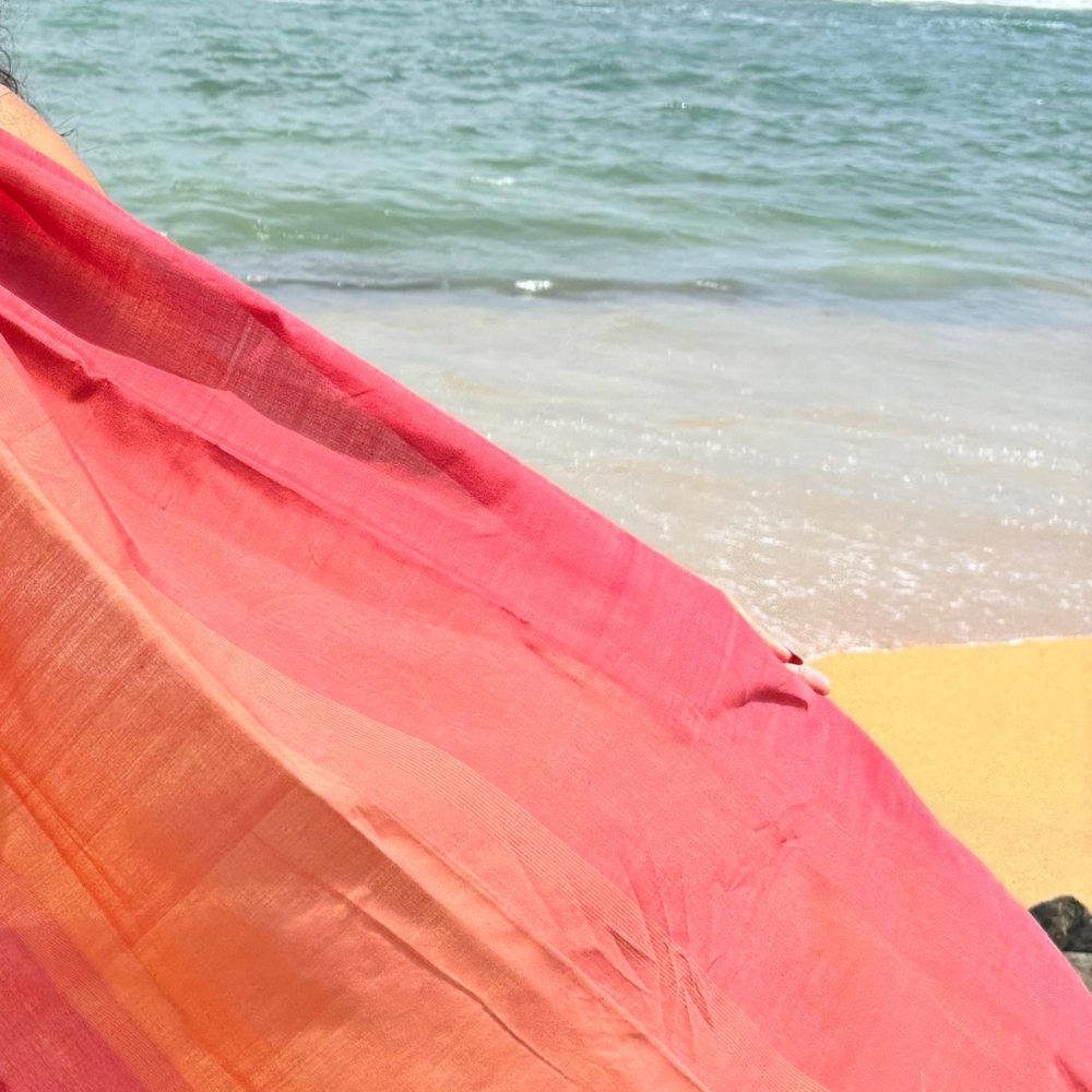 Red , Orange And Light Pink Cotton Handloom Shawl