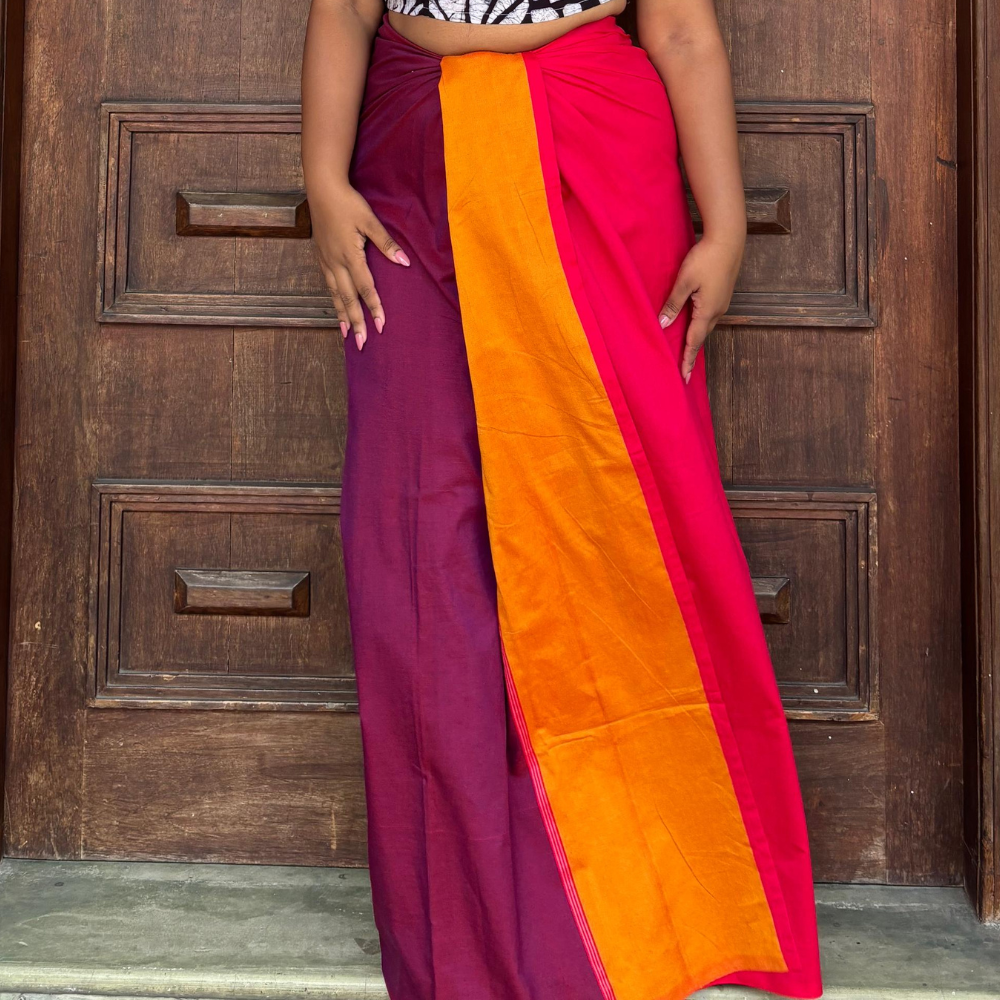 Pink, Yellow And Purple Striped Lungi