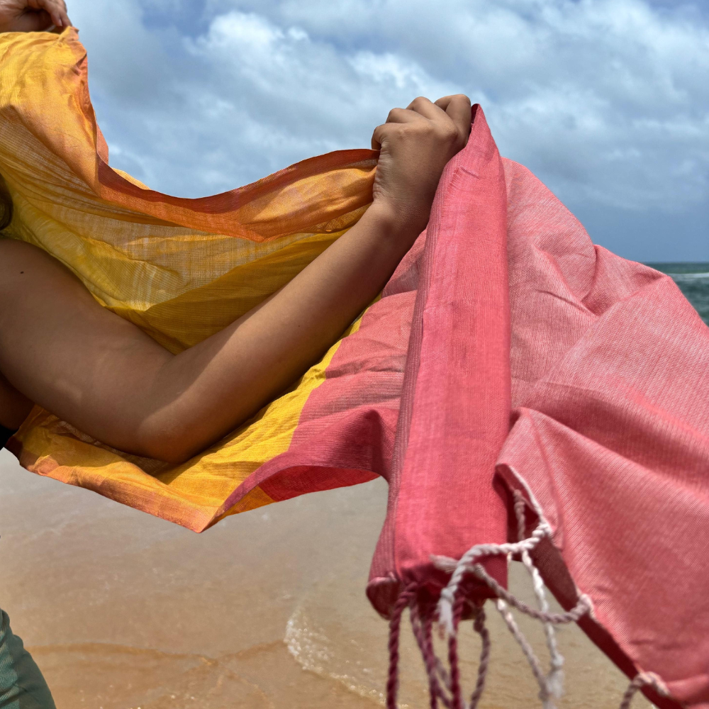Light Pink And Mustard Cotton Handloom Shawl