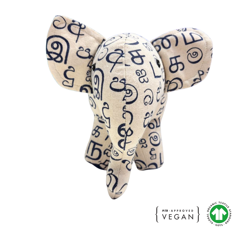 Alphabet Elephant Plush Toy – Sinhala & Tamil Letters | Large Size | Handloom Cotton