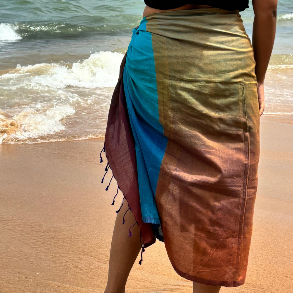 Turquoise & Magenta Cotton  Handloom Beach Wrap