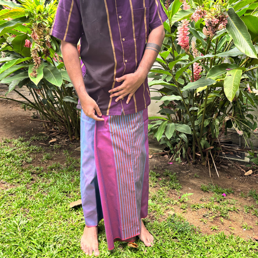 Light Blue And Purple Striped Handloom Sarong | Standard Size