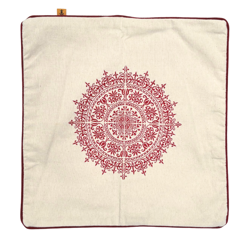 Maroon Dumbara Mandala Cushion Cover| 18 x 18 Inches