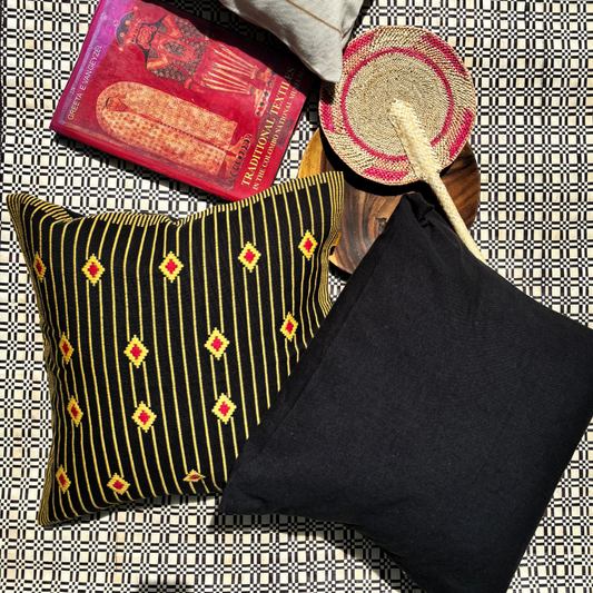 Yellow And Black Dumbara Cushion Cover | 18 x 18 Inches