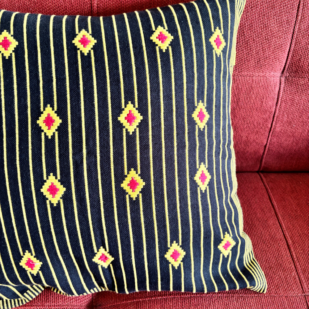 Yellow And Black Dumbara Cushion Cover | 18 x 18 Inches