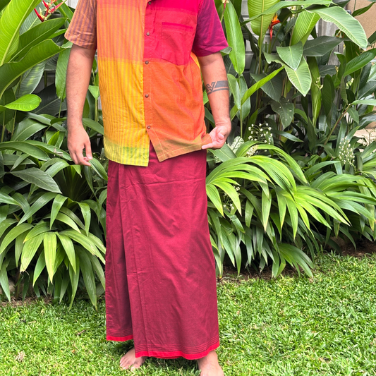 Maroon and Red Striped Handloom Sarong | Standard Size