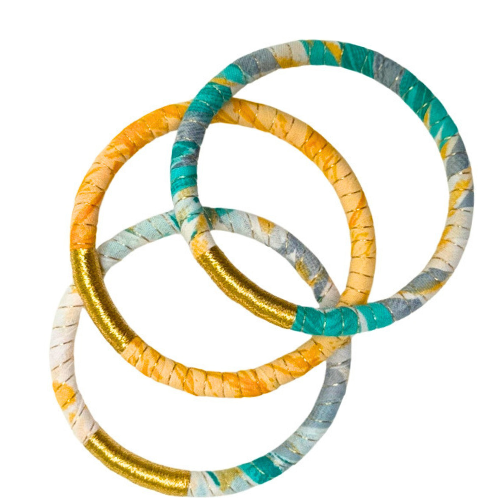 Green , White And Yellow Bangles Three Set