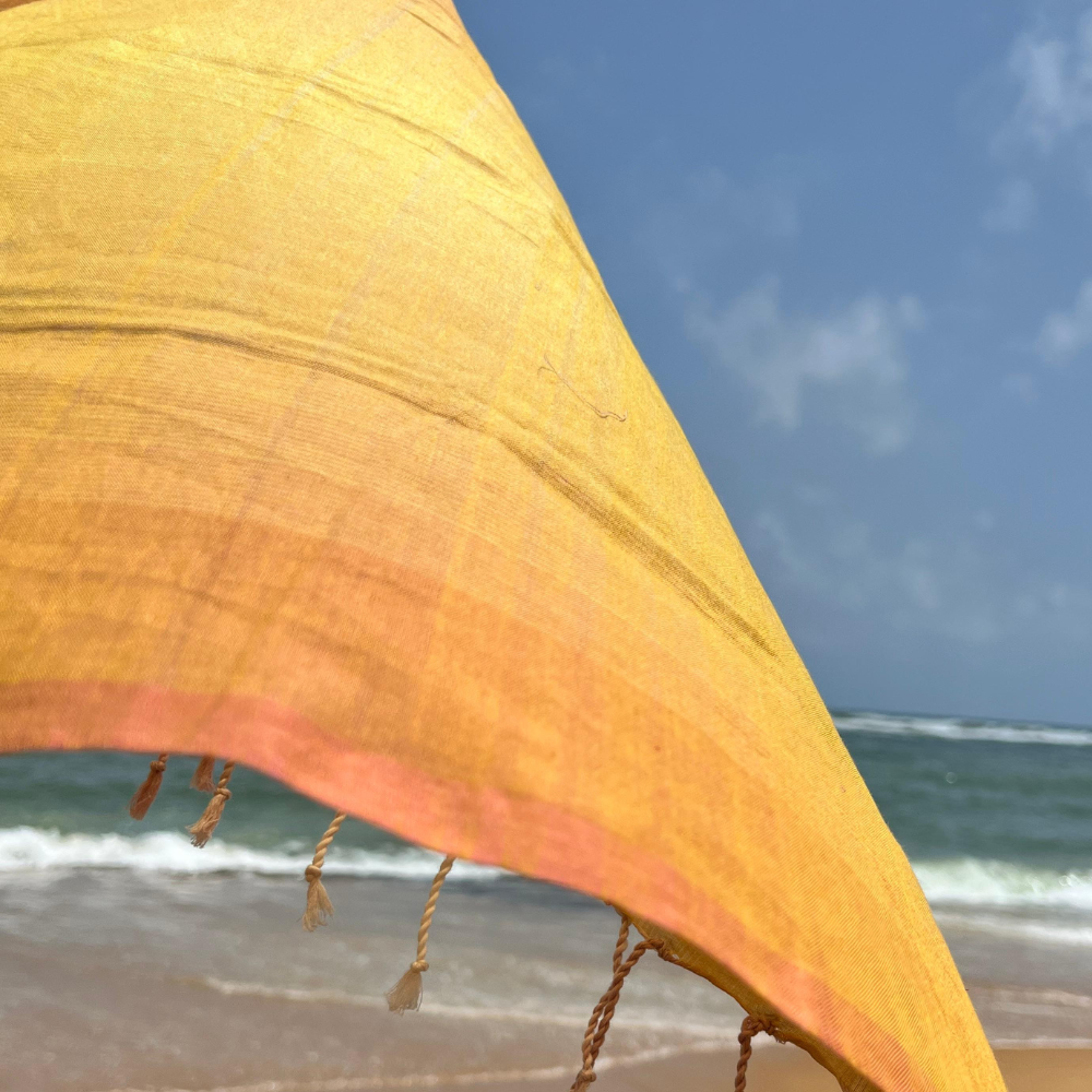 Light Pink And Mustard Cotton Handloom Shawl