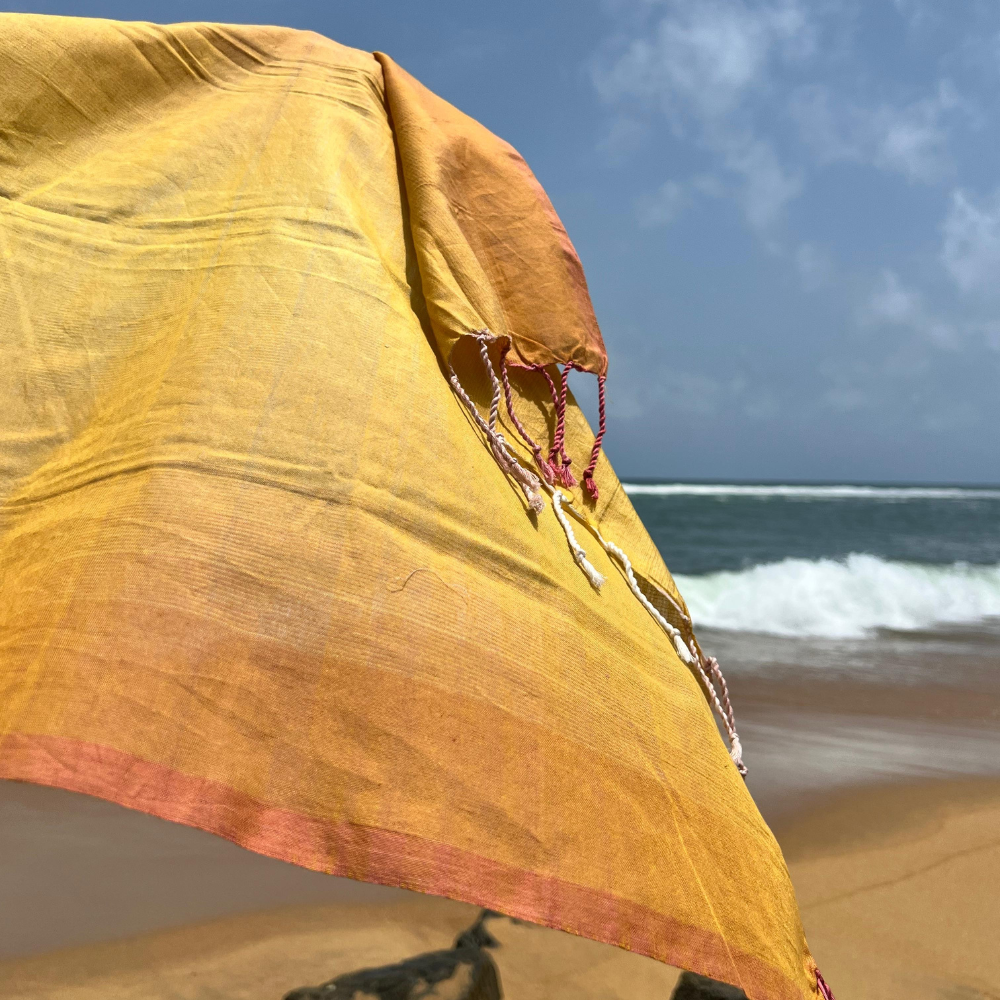 Yellow And Orange Cotton Handloom Shawl