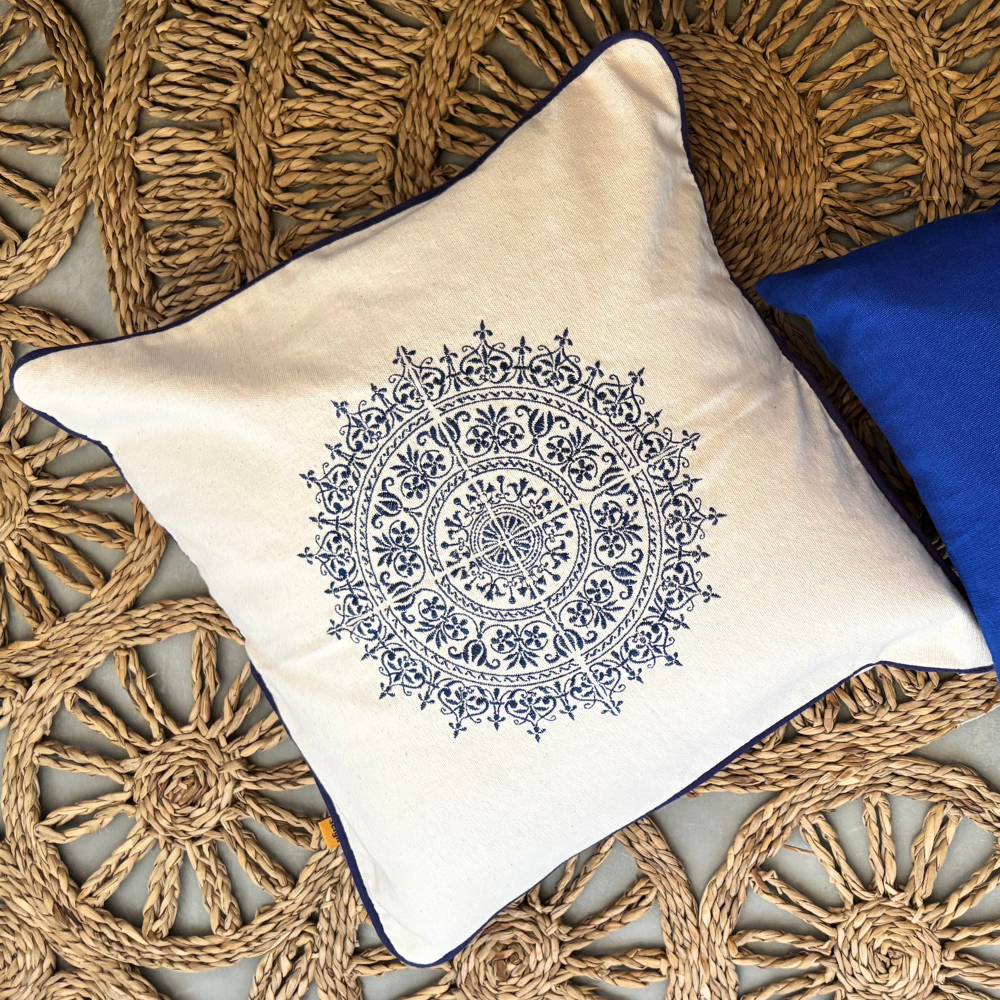 Navy Blue Dumbara Mandala Cushion Cover| 18 x 18 Inches
