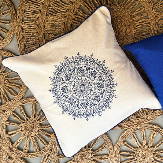 Navy Blue Dumbara Mandala Cushion Cover| 18 x 18 Inches