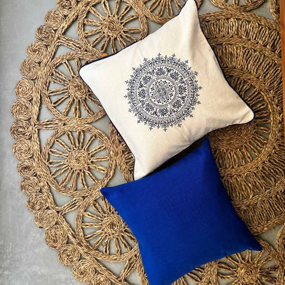 Navy Blue Dumbara Mandala Cushion Cover| 18 x 18 Inches