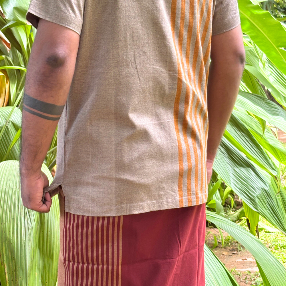 Ash And Mustard Striped Handloom Shirt | Medium Size