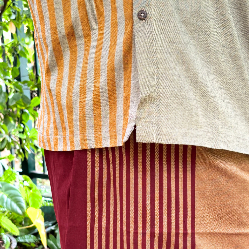 Ash And Mustard Striped Handloom Shirt | Medium Size