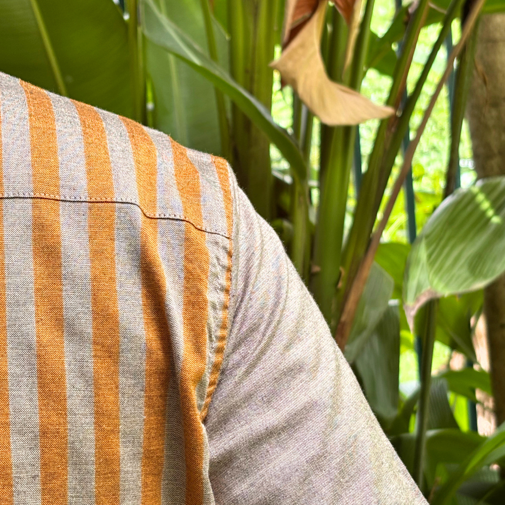 Ash And Mustard Striped Handloom Shirt | Medium Size