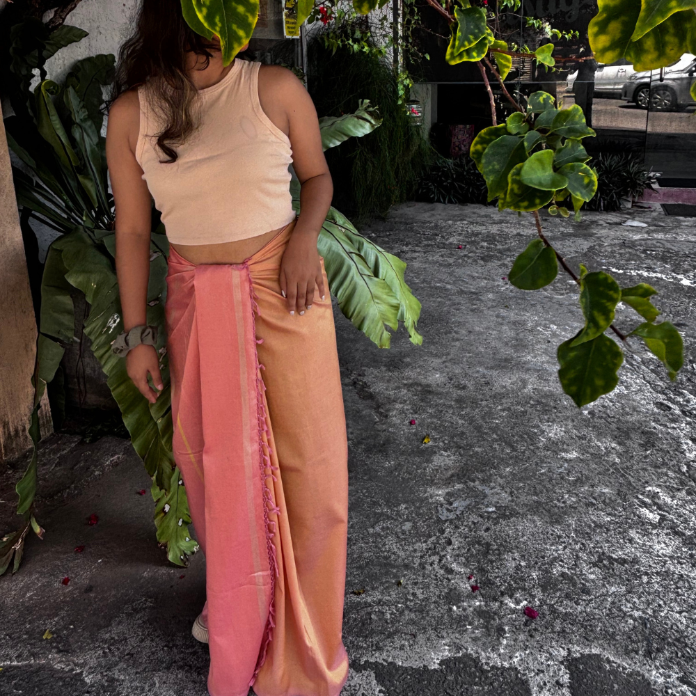 Soft Peach And Yellow Striped Silk Lungi