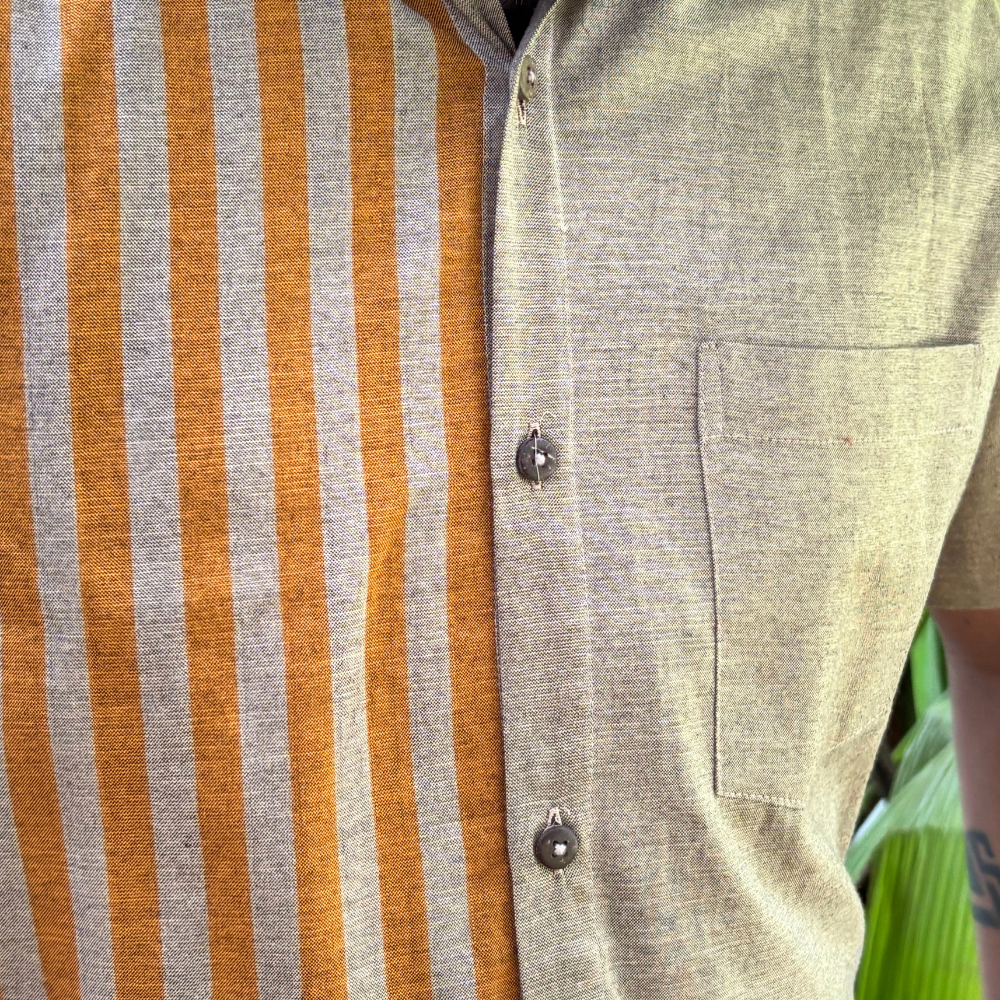 Ash And Mustard Striped Handloom Shirt | Medium Size