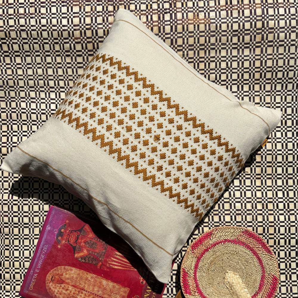 Yellow Pattern Dumbara Cushion Cover| 18 x 18 Inches